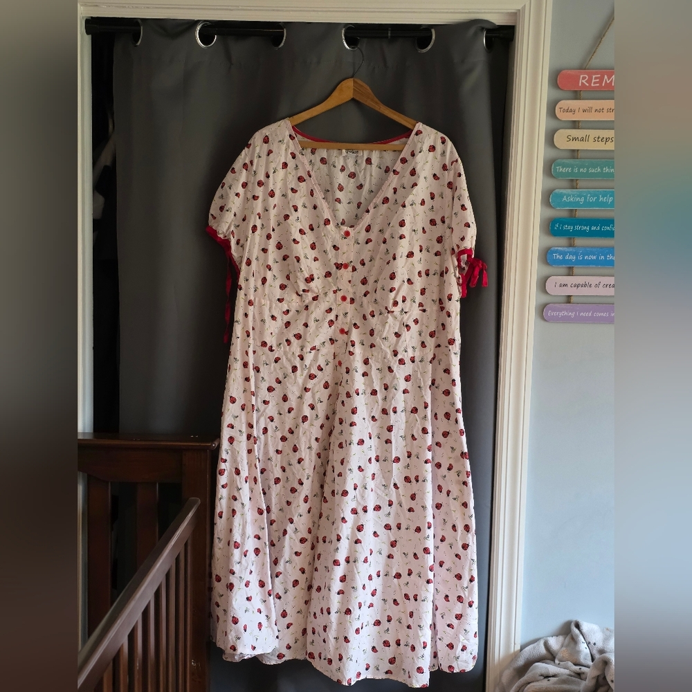 White Dress with Red Heart Pattern
